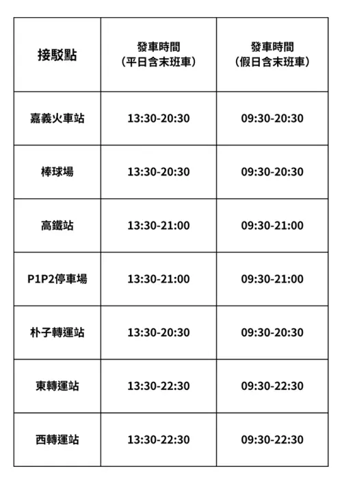 ▲接駁車時間表格一覽（圖／2026台灣燈會在嘉義官網）