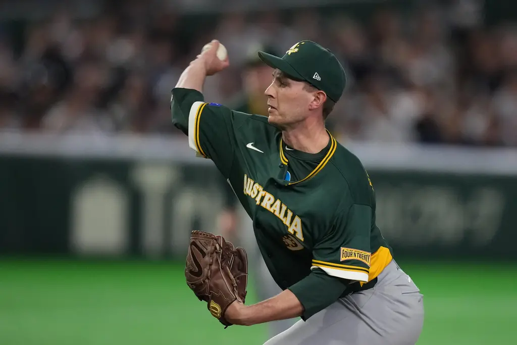 ▲澳洲隊昨日對日本一戰，6名後援投手用球數全部精準壓在30球以內，今晚面對背水一戰的韓國隊將以近乎滿血的牛棚戰力發動車輪戰。（圖／美聯社／達志影像）