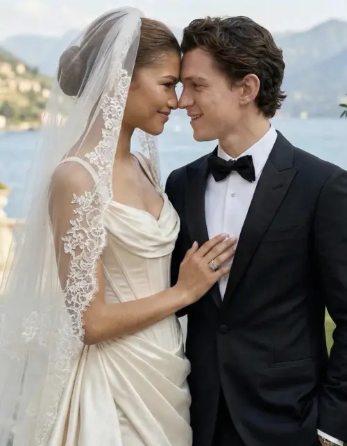 ▲千黛亞（左）與湯姆霍蘭德（右）貼額頭對視，氣氛很浪漫。（圖／摘自 IG@heroemaniaco)