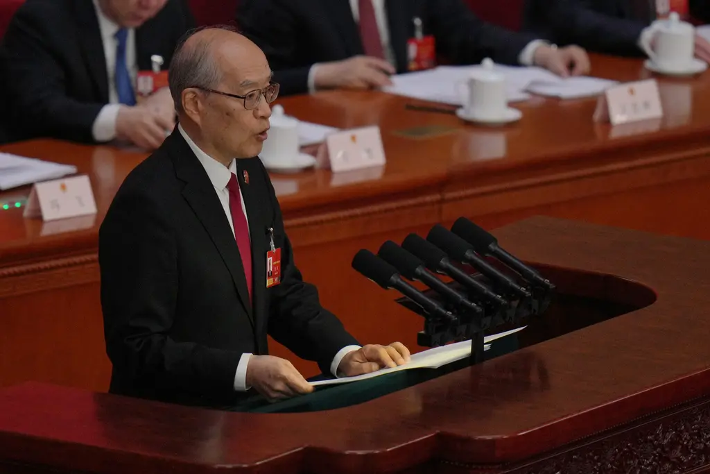 ▲中國最高法院院長張軍在全國人大發表工作報告。（圖／美聯社／達志影像）