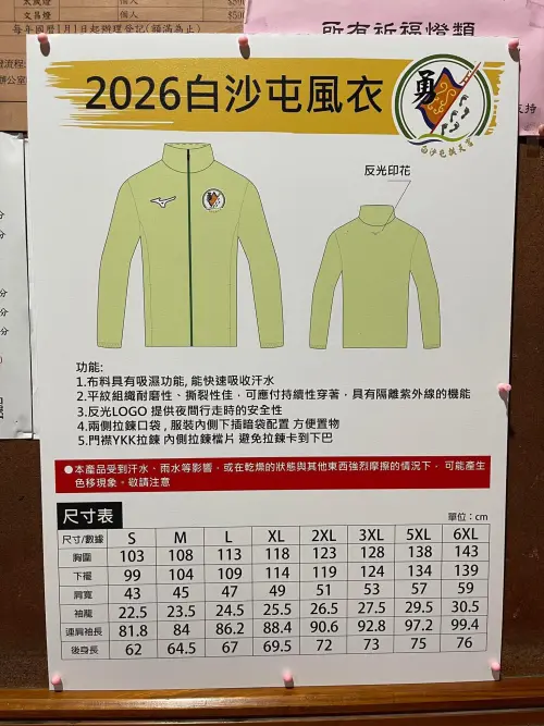▲2026白沙屯媽祖北港進香報名提供的服飾為風衣外套。（圖／白沙屯媽祖全球徒步聯誼會）