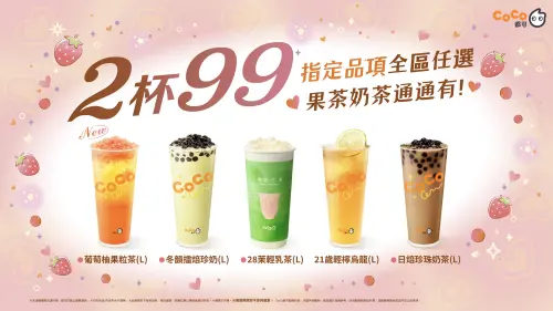 ▲奶茶控鎖定CoCo都可3月「任選2杯99元」常態優惠。（圖／CoCo都可cocofreshtea.ca）