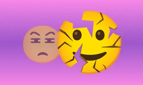 ▲2026年1月「瞇瞇眼」（左）被「裂臉」（右）取代，在今年很可能不會看到這個可愛Emoji登上手機系統。（圖／emojipedia）