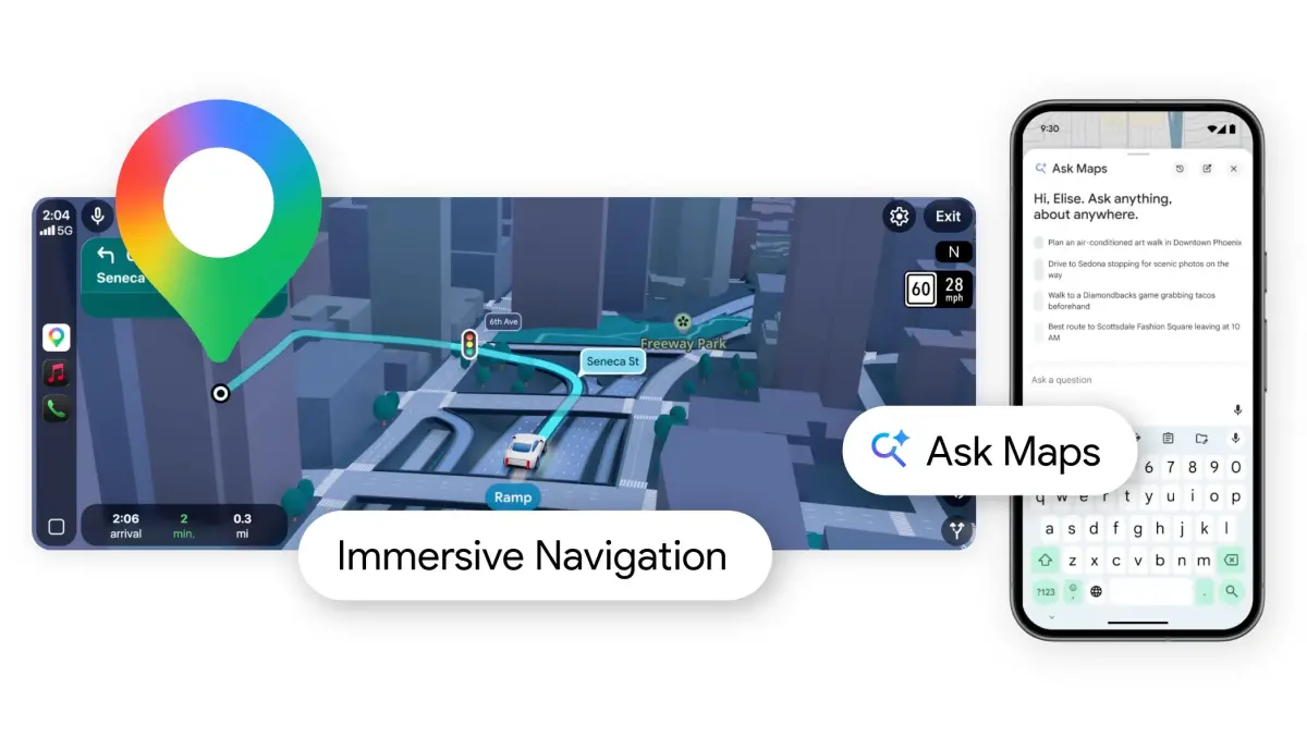 ▲Google地圖大升級！導入Gemini AI大腦推出全新「Ask Maps」功能，未來只要對話就能找路，搭配左側的3D沉浸式導航，堪稱最強AI找景點推薦神器。（圖／翻攝自Google官方部落格blog.google/）