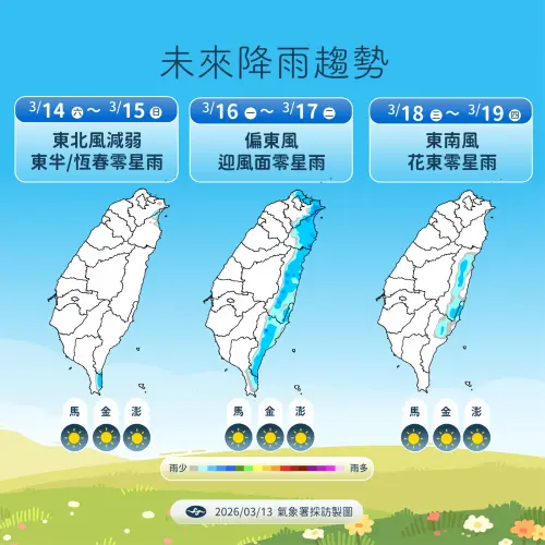 ▲周日各地大多為晴到多雲，不過東南部地區及恆春半島有零星短暫雨。（圖／中央氣象署cwa.gov.tw）