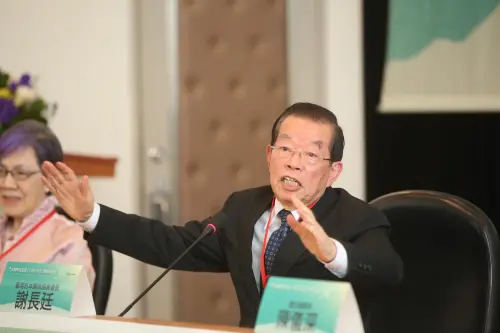 ▲謝長廷出席「台灣總統直選三十週年與民主韌性」研討會。（圖／記者邱曾其攝，2026.03.14）