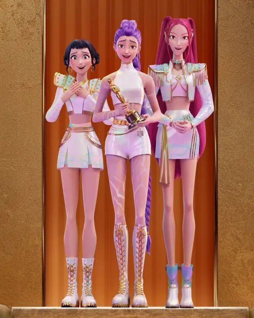 ▲《Kpop獵魔女團》拿下最佳動畫長片、最佳原創歌曲2項大獎，官方特別製圖謝謝大家。（圖／IG@netflixkr）