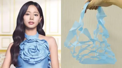 ▲子瑜此次代言7-11的水藍禮服，被笑說跟超商網袋撞臉。（圖／翻攝自子瑜IG@thinkaboutzu、Threads）