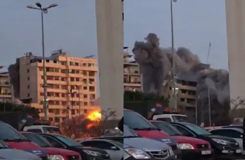 ▲以色列18日對黎巴嫩首都貝魯特發動空襲，兩處公寓的多個樓層遇襲，一棟建築被摧毀整棟倒塌。（圖／翻攝自Ｘ／@ChaudharyParvez）