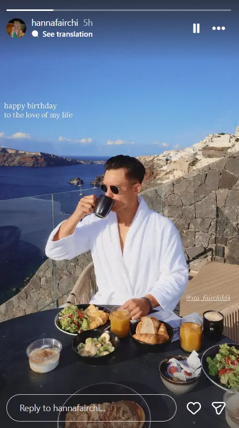 ▲費仔30歲生日和太太漢娜出國旅遊，她公開老婆視角的照片放閃。（圖／hanna fairchild IG@hannafairchi）