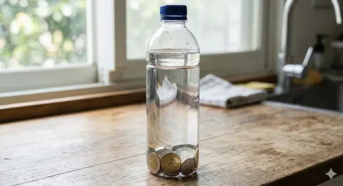 ▲龍抬頭開運可準備一個空水瓶，放入268元銅板引龍錢，有助於財運提升。（圖／AI製圖、記者賴禹妡製）