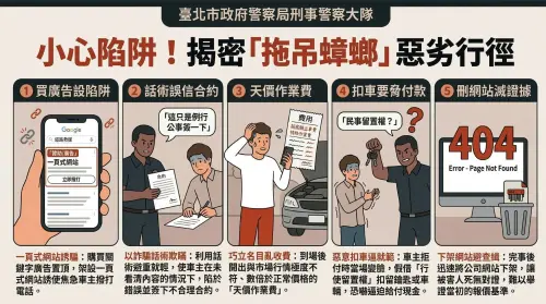 ▲台北市刑警大隊公布五大拖吊蟑螂的惡劣行徑。（圖／台灣警讚臉書）