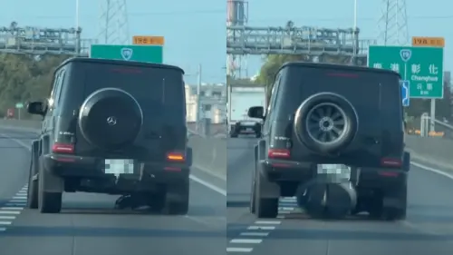 國1賓士大G爆胎硬開！磨地冒煙車震到「噴裝備」　駕駛爛醉落網