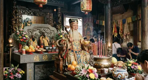 ▲土地公生日這天適合拜拜補財庫，供品選擇麻糬象徵把財氣黏住。（圖／AI製圖／記者賴禹妡製）