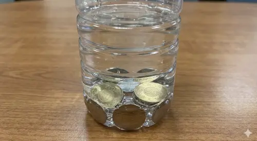 ▲準備發財金銅板在祭拜時作為錢母，並自製財水，有助於在土地公頭牙補財庫開運。（圖／AI製圖、記者賴禹妡製）