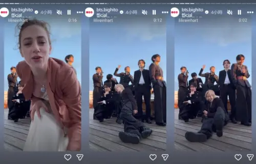▲莉莉萊茵哈特分享與BTS在〈SWIM〉MV現場拍的搞笑短片。（圖／IG@bts.bighitofficial）