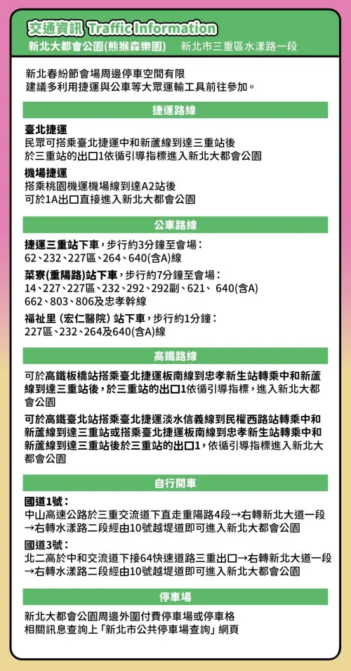 ▲「2026新北春紛節」交通資訊（圖／翻攝新北水漾臉書 www.facebook.com/waternewtaipei/）