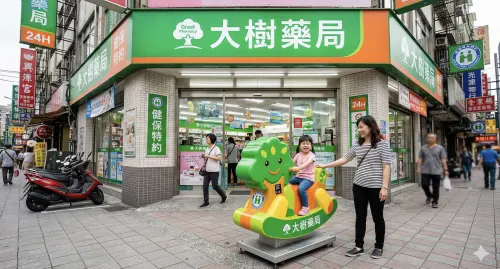 ▲大樹藥局免費搖搖馬幫全台家長省荷包，但有人提醒，各縣市大樹藥局分店規定不一，建議使用前還是先詢問店家。（圖／AI製圖、記者賴禹妡製）