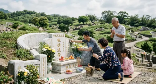 ▲清明節掃墓建議在上午9點後至下午3點前完成，避免過晚天色昏暗與環境風險。（圖／AI製圖、記者賴禹妡製）