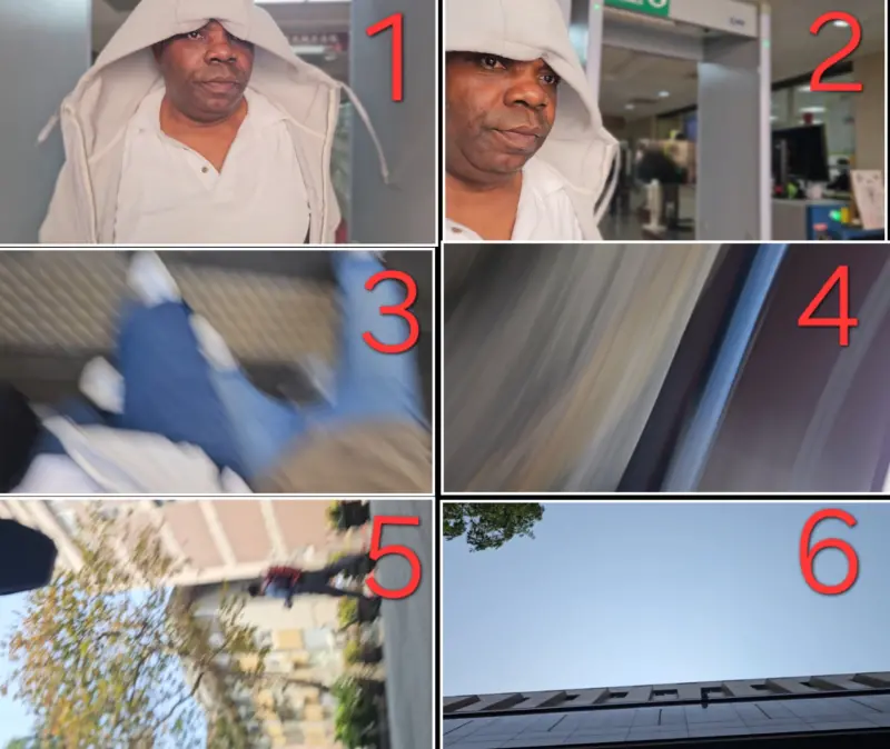    ▲陪同歐士綸出庭的父親明知不願受訪只須直接走掉，卻在走出台北地院門口時衝撞記者，導致手機向外飛出墜地，圖為拍攝遭中斷的連續畫面。（圖／記者劉松霖攝）  