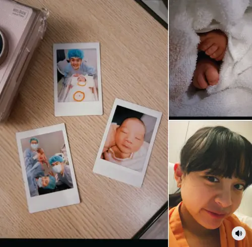 ▲陳詩媛（右下圖）分享沒化妝的自拍、3張和兒子的拍立得及寶寶的小腳丫照片。（圖／陳詩媛 Hime臉書）