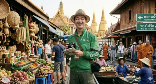 ▲不少台灣旅客到東南亞旅遊，回台後特地上網訂購Grab司機的制服當紀念品。（圖／AI製圖、記者賴禹妡製）