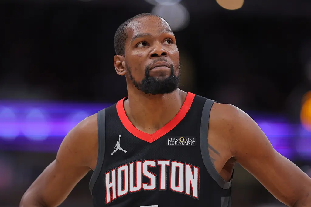 ▲「KD」杜蘭特（Kevin Durant）全場得到40分，但終場火箭以124：132不敵公牛。此役過後，火箭戰績來到43勝28負，排名連降兩位，跌至西區第6。（圖／美聯社／達志影像）