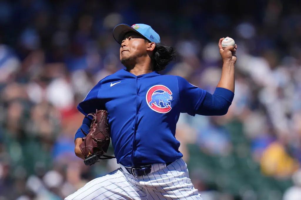 ▲效力芝加哥小熊的日籍強投今永昇太，今（24）日主場對陣紐約洋基熱身賽中先發上場，主投5局被打出7支安打失2分，另添5次三振、2次四壞球與1次觸身球。（圖／美聯社／達志影像）