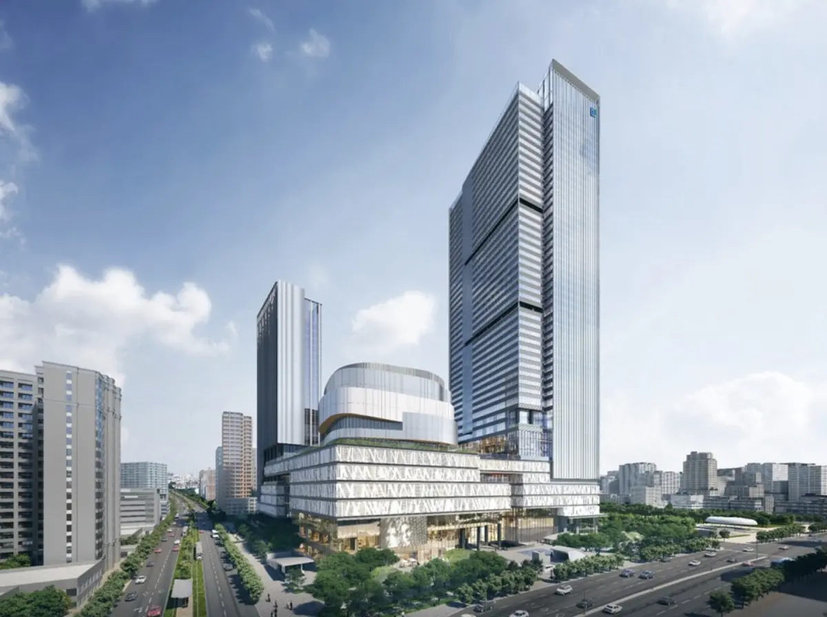 ▲富邦凹子底開發案爆奪命工安！緊急停工盤點中，模擬圖呈現400億地標規模與漢神百貨進度。（圖／高雄市財政局提供 finance.kcg.gov.tw）