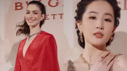 ▲安海瑟薇（左圖）、劉亦菲在米蘭舉行的寶格麗珠寶展同台。（圖／BVLGARI Official IG@bvlgari）