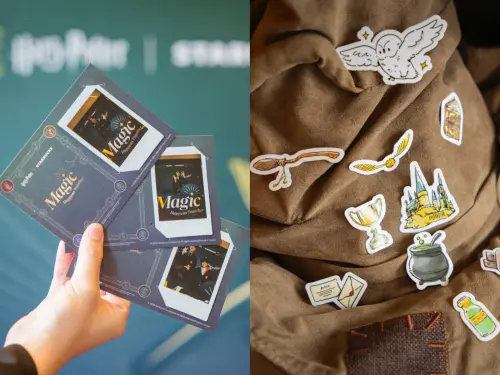 ▲兩大星巴克哈利波特主題店，指定消費可獲得拍立得照片留念；還有限定款貼紙組等大家收集。（圖／星巴克starbucks.com.tw）