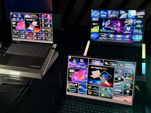 ▲英特爾與多家台廠展示搭載最新處理器平台的筆記型電腦等產品。（圖╱記者林汪靜攝）