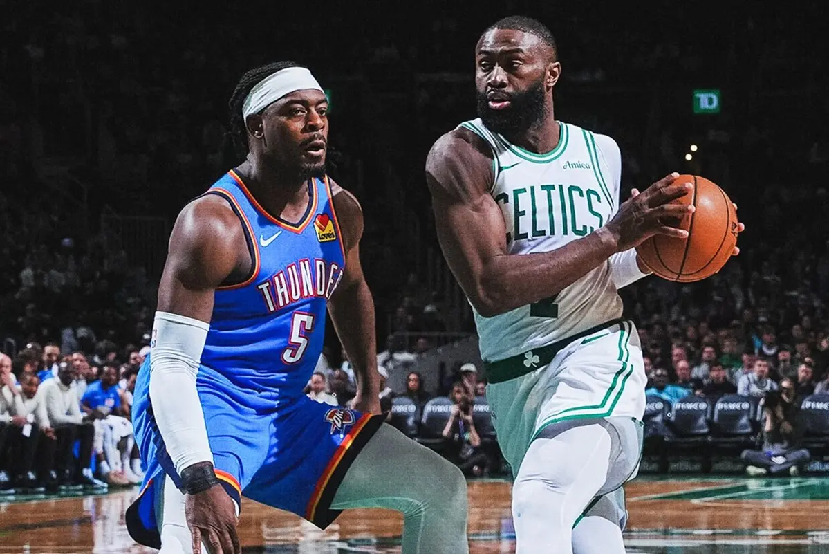▲波士頓塞爾提克隊於今（27）日在主場展現強大韌性，憑藉明星前鋒杰倫·布朗（Jaylen Brown）全場狂飆31分的帶領下，於下半場發力完成逆轉，最終以119：109擊敗西區強權奧克拉荷馬城雷霆隊。（圖／取自波士頓塞爾提克 X）
