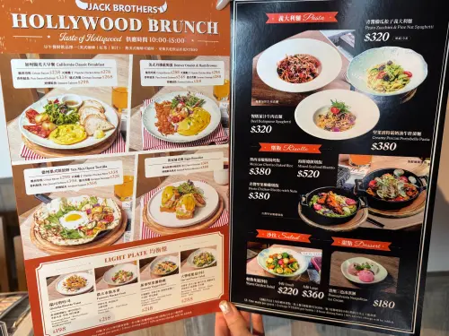▲傑克兄弟牛排全新菜單一覽，超值早午餐198元起，熱美式喝到飽。（圖／記者蕭涵云攝）