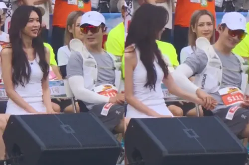 ▲林志玲（左）、黃曉明（戴白帽者）參加公開活動，兩人親暱牽手寒暄。（圖／翻攝自娛樂鮮報、圈內頂流微博）