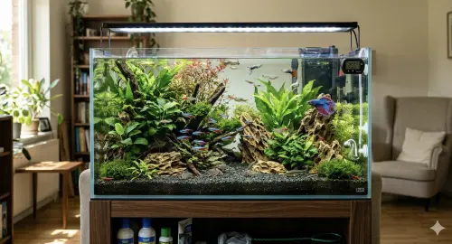 ▲有網友指出，魚類、蝦類對環境變化極為敏感，一旦過濾器或加溫設備故障，短時間內就可能導致死亡，因此當設備半夜出問題時，飼主往往需要立刻補救。（圖／AI製圖、記者賴禹妡製）