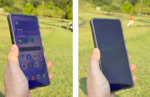 ▲S26 Ultra開啟智慧防窺螢幕後，從側邊觀看可明顯降低畫面可視性。（圖／記者周淑萍攝）