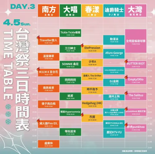 ▲「2026台灣祭」完整卡司與節目表第三天（圖／台灣祭臉書www.facebook.com/taiwanmusicfest/）