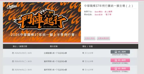 ▲統一獅亞太主場開幕戰門票，已於昨日晚間停止販售。（圖／取自ibon售票網站）