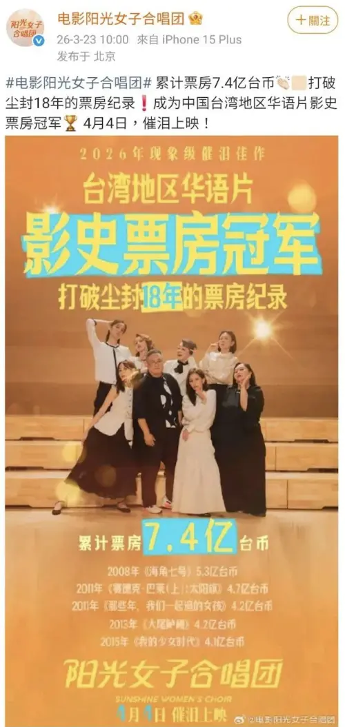 ▲《陽光女子合唱團》在微博上被寫了「中國台灣」，引發網友的炎上風暴。（圖／摘自微博）