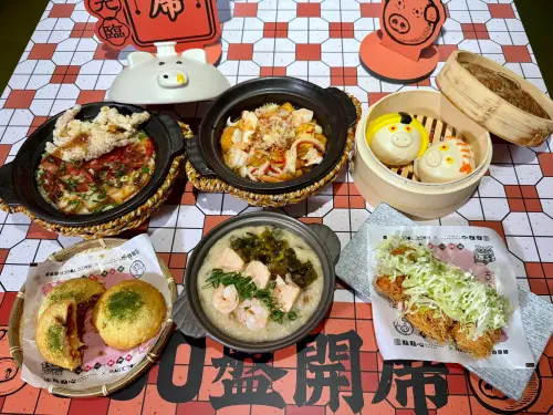 ▲點點心則有「点爭鮮壽司豬仔包」，搭配「軟殼蟹臘味煲仔飯」等新菜。（圖／記者蕭涵云攝）