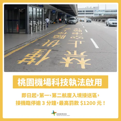 ▲桃園國際機場自 2026 年 4 月 1 日零時起，正式啟用第一、第二航廈啟用科技執法。（圖／桃園機場臉書）