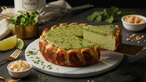 ▲「香菜花生熟成巴斯克」以台灣經典「香菜花生捲冰淇淋」為靈感，將熟悉的街頭滋味轉化為熟成巴斯克乳酪蛋糕。（圖／起士公爵提供）