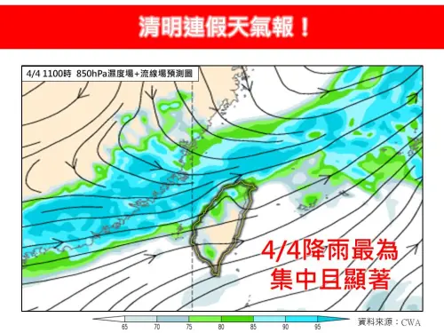 ▲鋒面南下趨勢明顯，氣象專家提醒，周六將是降雨最劇烈的一天。（圖／林老師氣象站臉書）