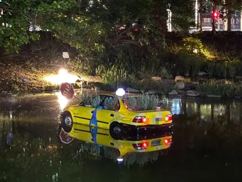 高雄美術館水池驚魂！計程車落水真相逆轉　網笑：車牌有諧音