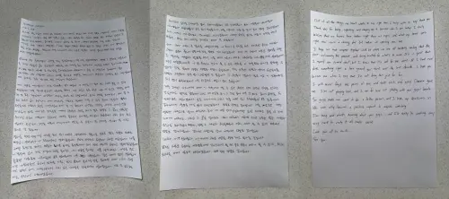 ▲MARK在IG上傳3張手寫信，感謝SM、NCT成員跟粉絲10年來的陪伴與支持。（圖／IG@onyourm__ark）