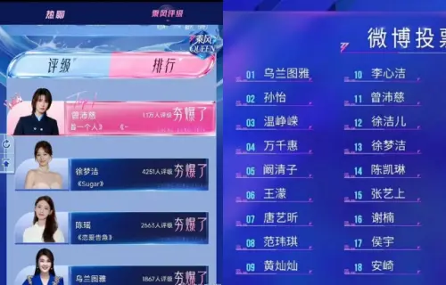 ▲曾沛慈官方人氣排名中奪下斷層第1，但在微博排名卻跌到11。（圖／微博@實粒毛絨圈）