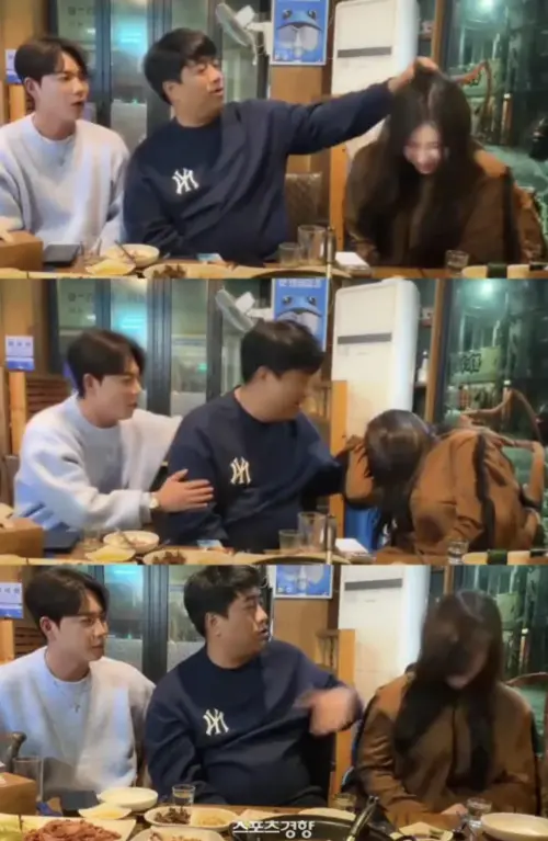 ▲Beomfreeca在餐廳上手揍女直播主。（圖／翻攝自韓網）