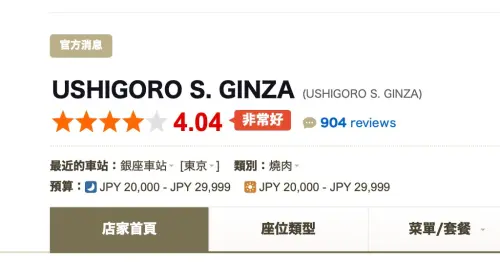 ▲「Ushigoro S.」銀座店分店在日本的美食評論平台「Tabelog」上拿下4.04的極致高分。（圖／翻攝Tabelog）