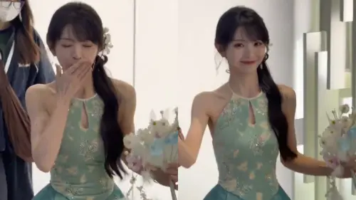 ▲田曦薇出席線下活動，現場不停送給粉絲飛吻。（圖／翻攝自每天都在廢話微博）